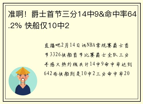 准啊！爵士首节三分14中9&命中率64.2% 快船仅10中2